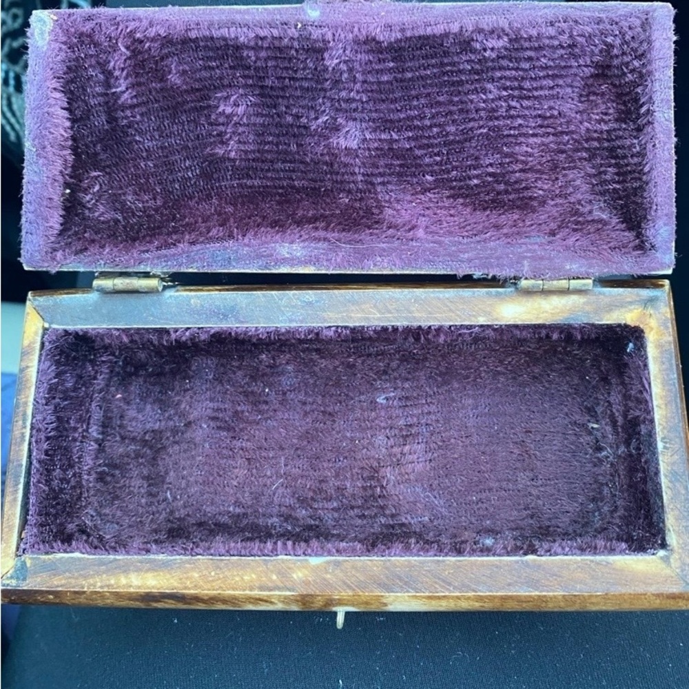 Vintage Camel Bone Jewelry Box with Purple Lining